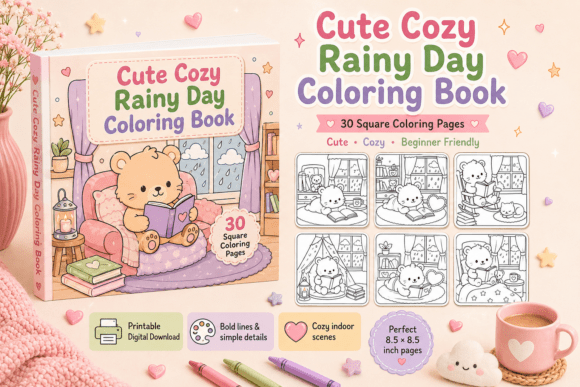Cute Cozy Rainy Day Coloring Pages PDF