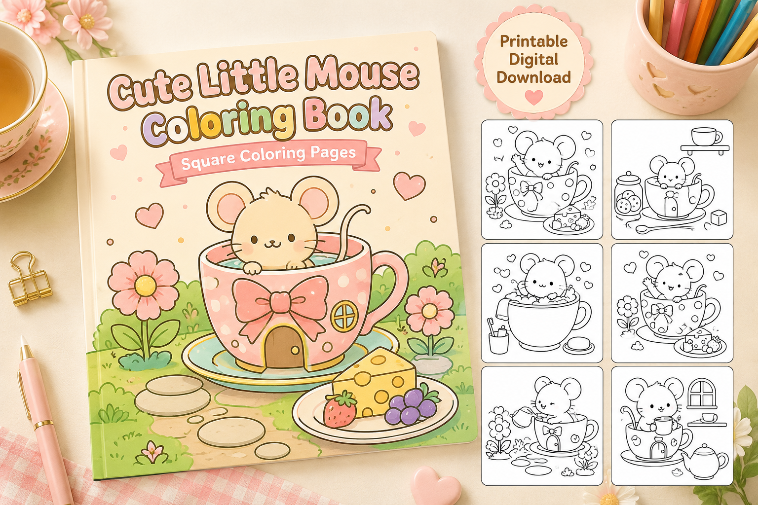 Cute Little Mouse Coloring Pages PDF Kit