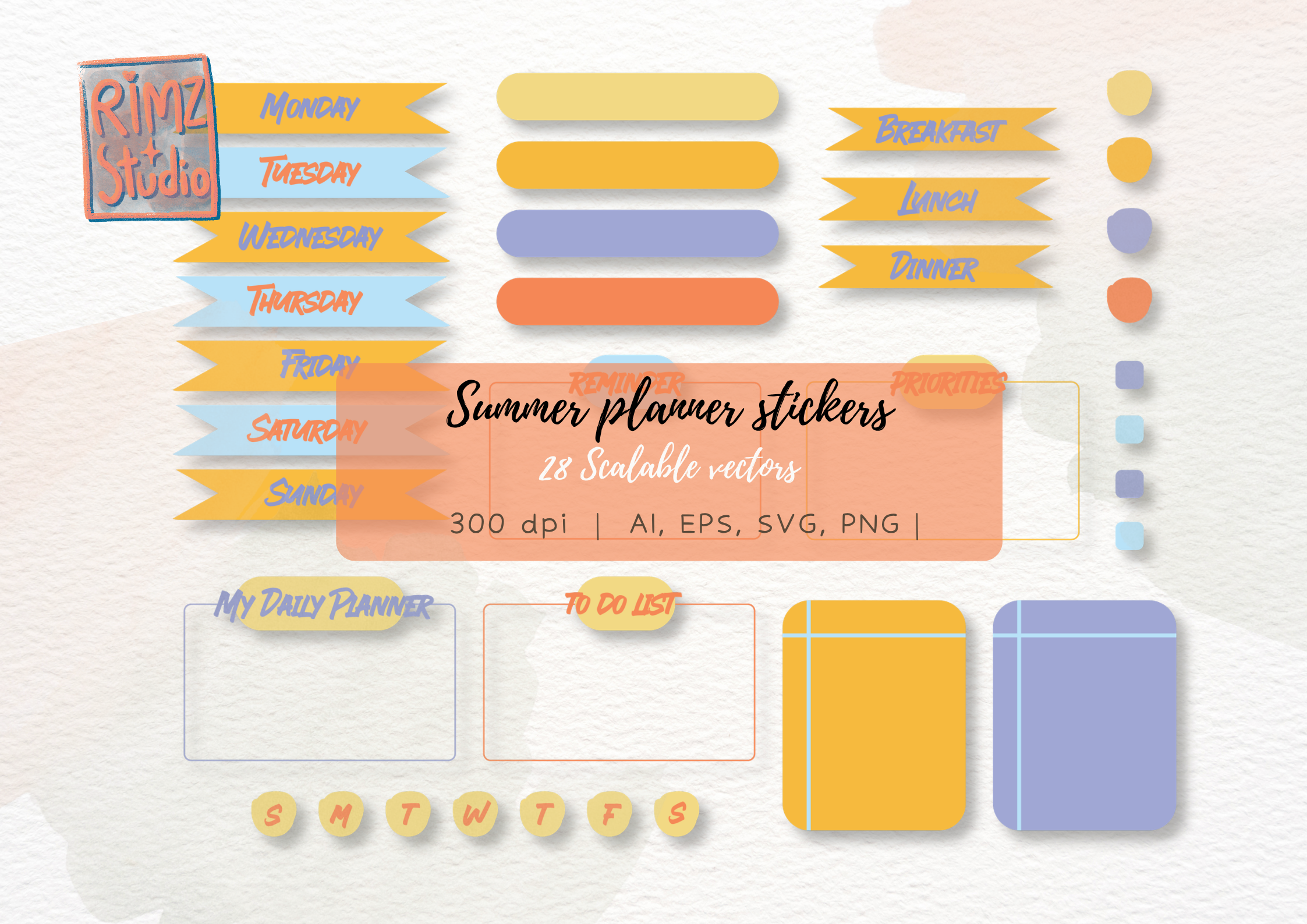 Daily Weekly Planner Sticker Set SVG
