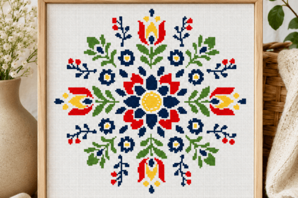 Floral Snowflake Mandala Cross Stitch