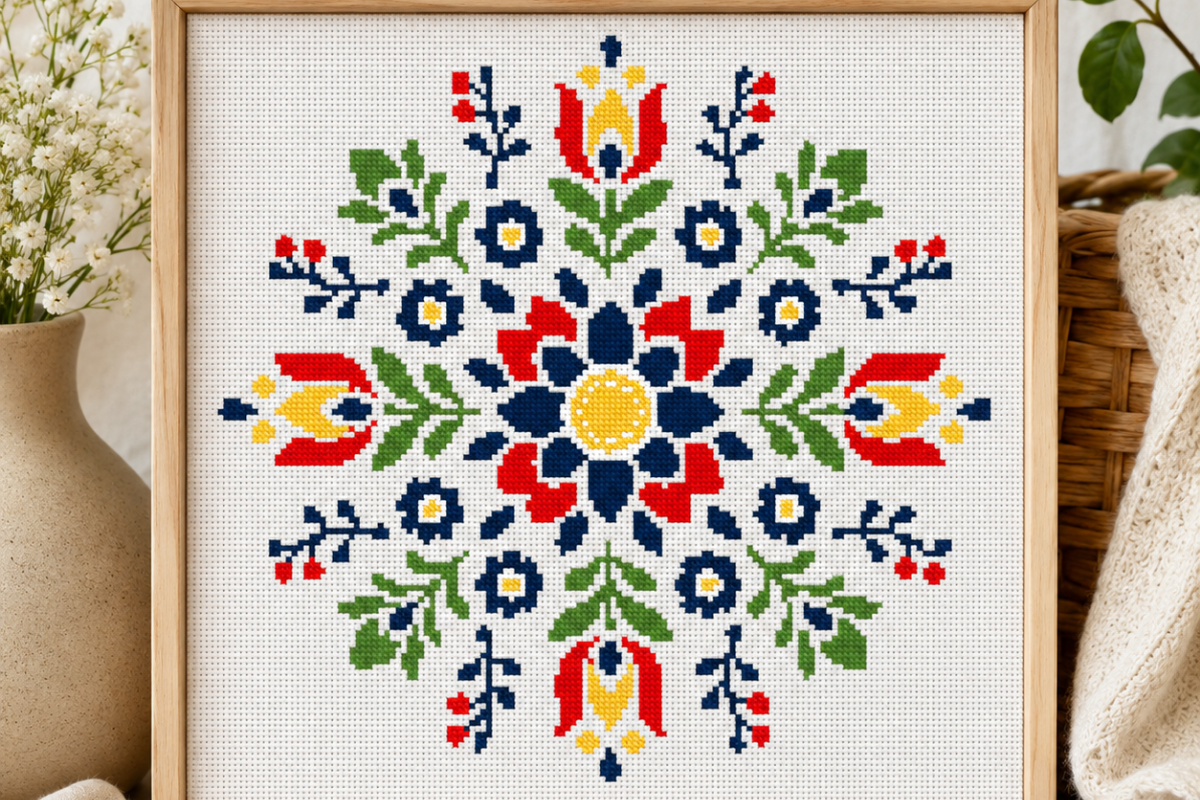 Floral Snowflake Mandala Cross Stitch
