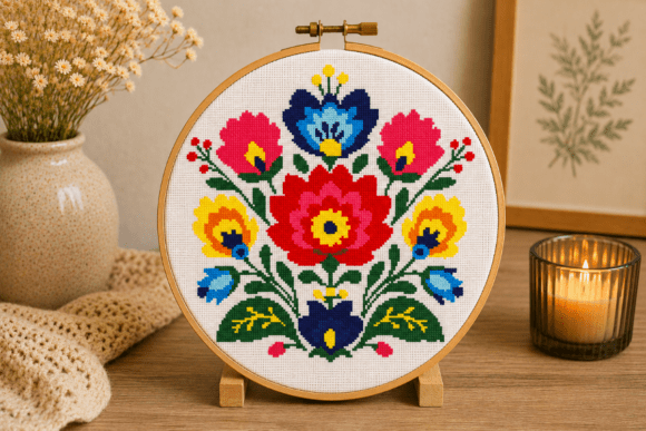 Folk Art Floral Cross Stitch Pattern