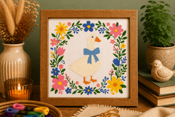 Goose Floral Cross Stitch Pattern