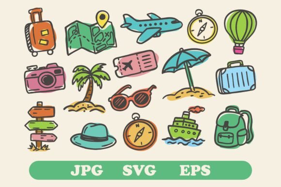 Hand Drawn Travel Doodle Icon Set