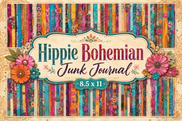 Preview of Hippie Bohemian Junk Journal Pages