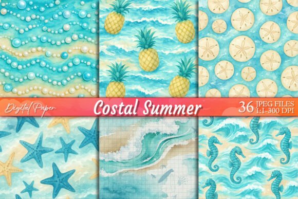 Preview of Pearls Sea Shells Starfish Costal Summer