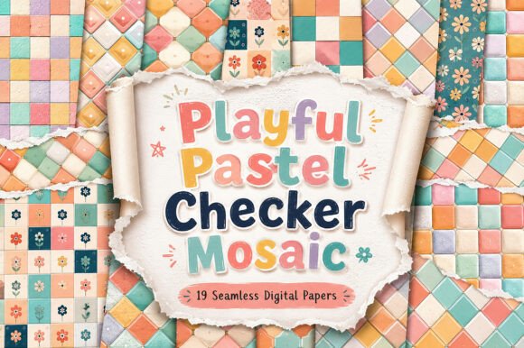Playful Pastel Checker Mosaic Digital