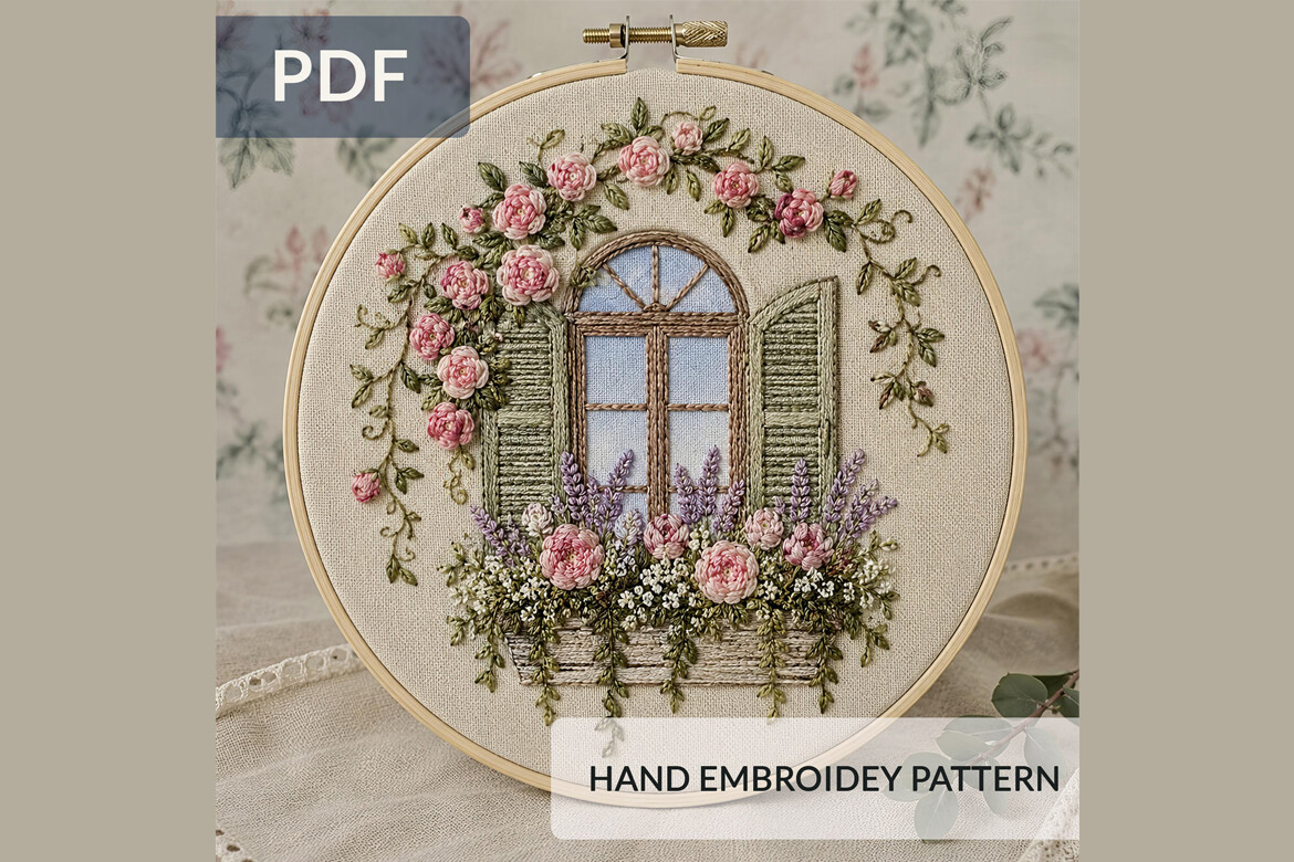 Romantic Cottage Window Hand Embroidery