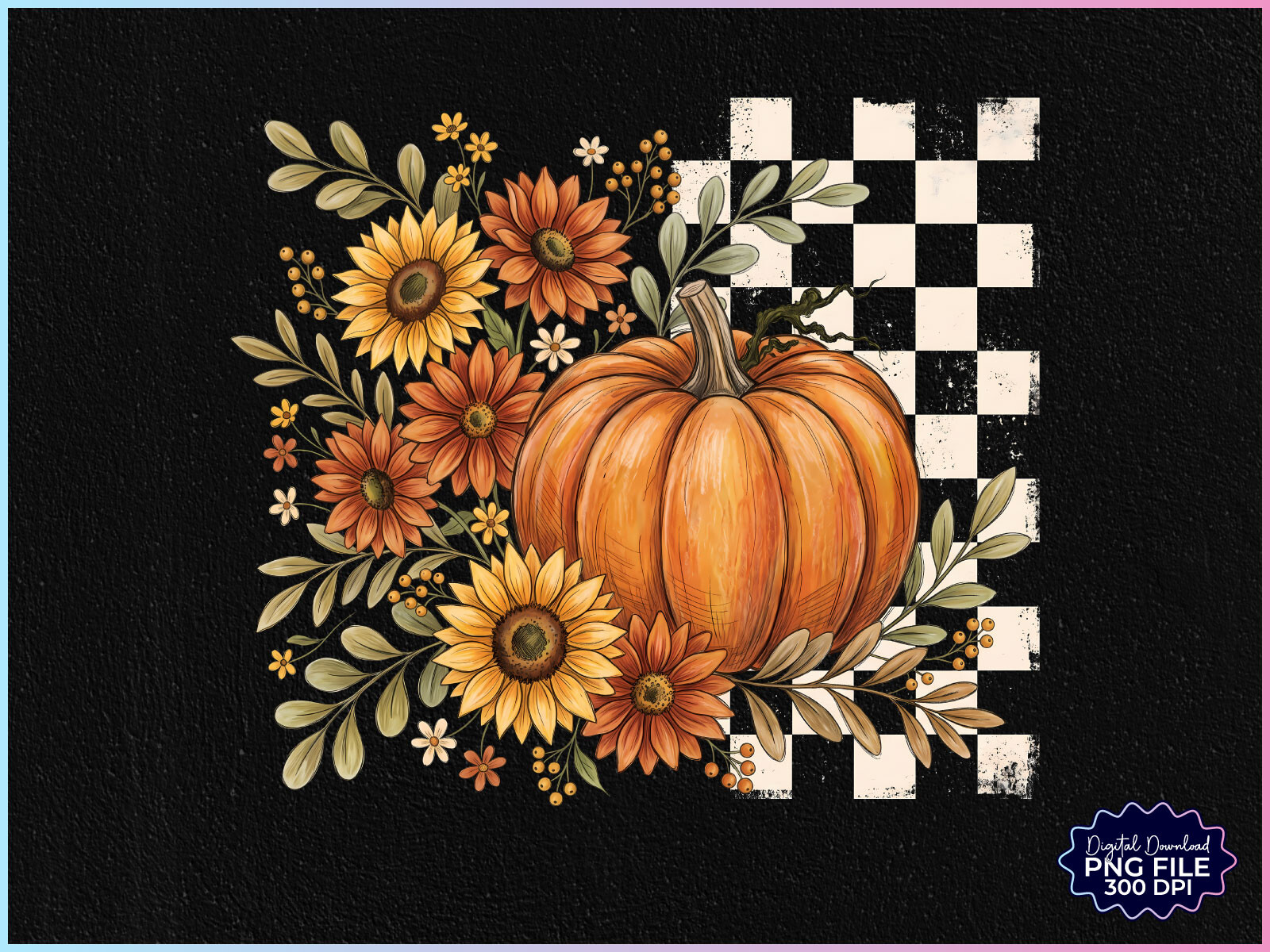 Rustic Fall Pumpkin Sunflower PNG