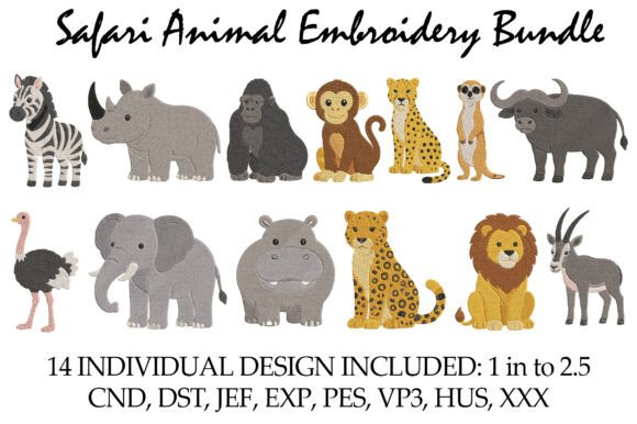Safari Animal Embroidery Bundle