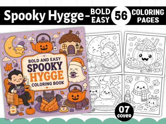 Preview of Spooky Hygge Bold Easy Coloring Pages coloring pages for adults