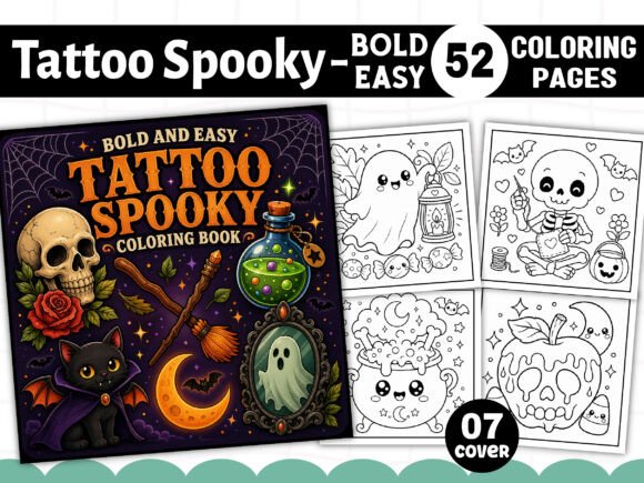 Tattoo Spooky Bold Easy Coloring Book