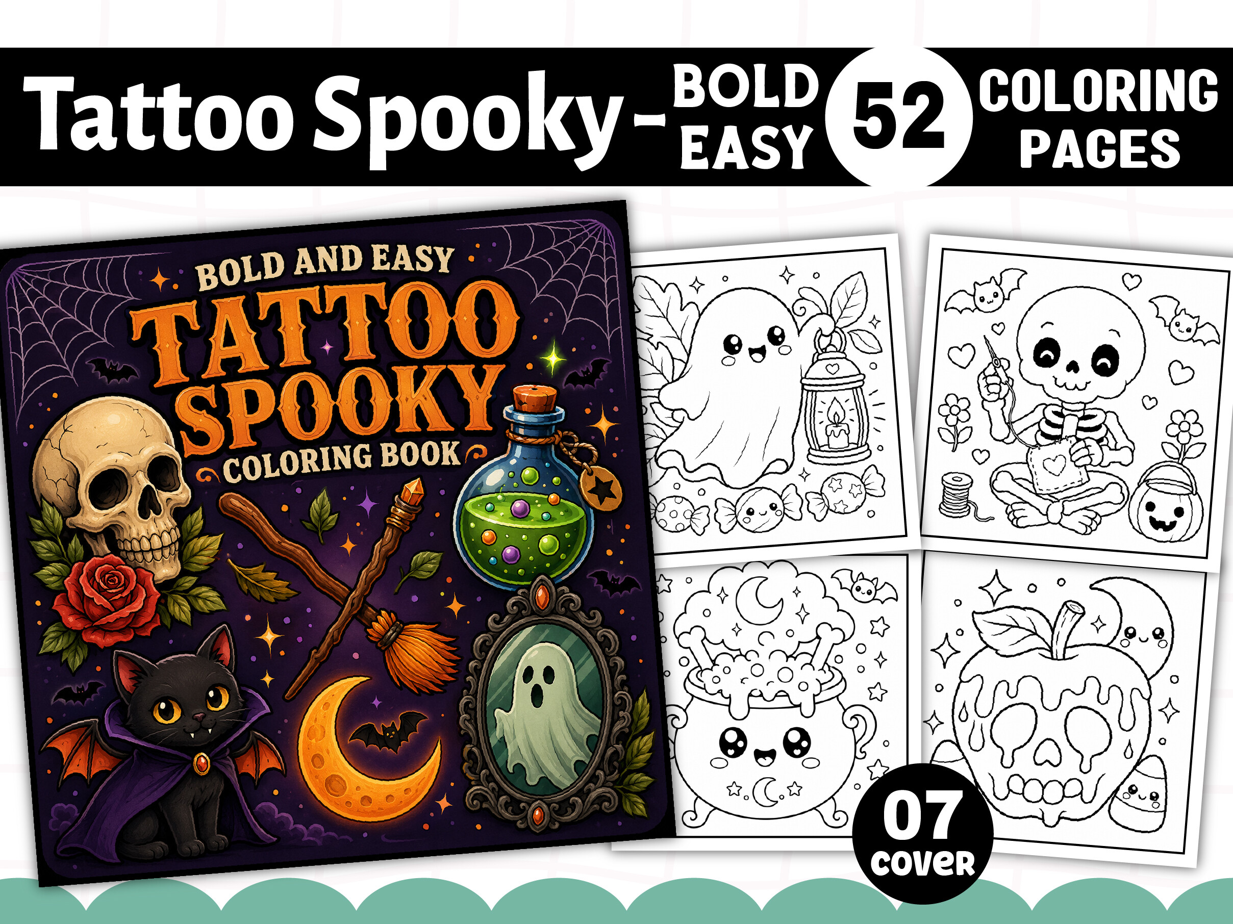 Tattoo Spooky Bold Easy Coloring Book