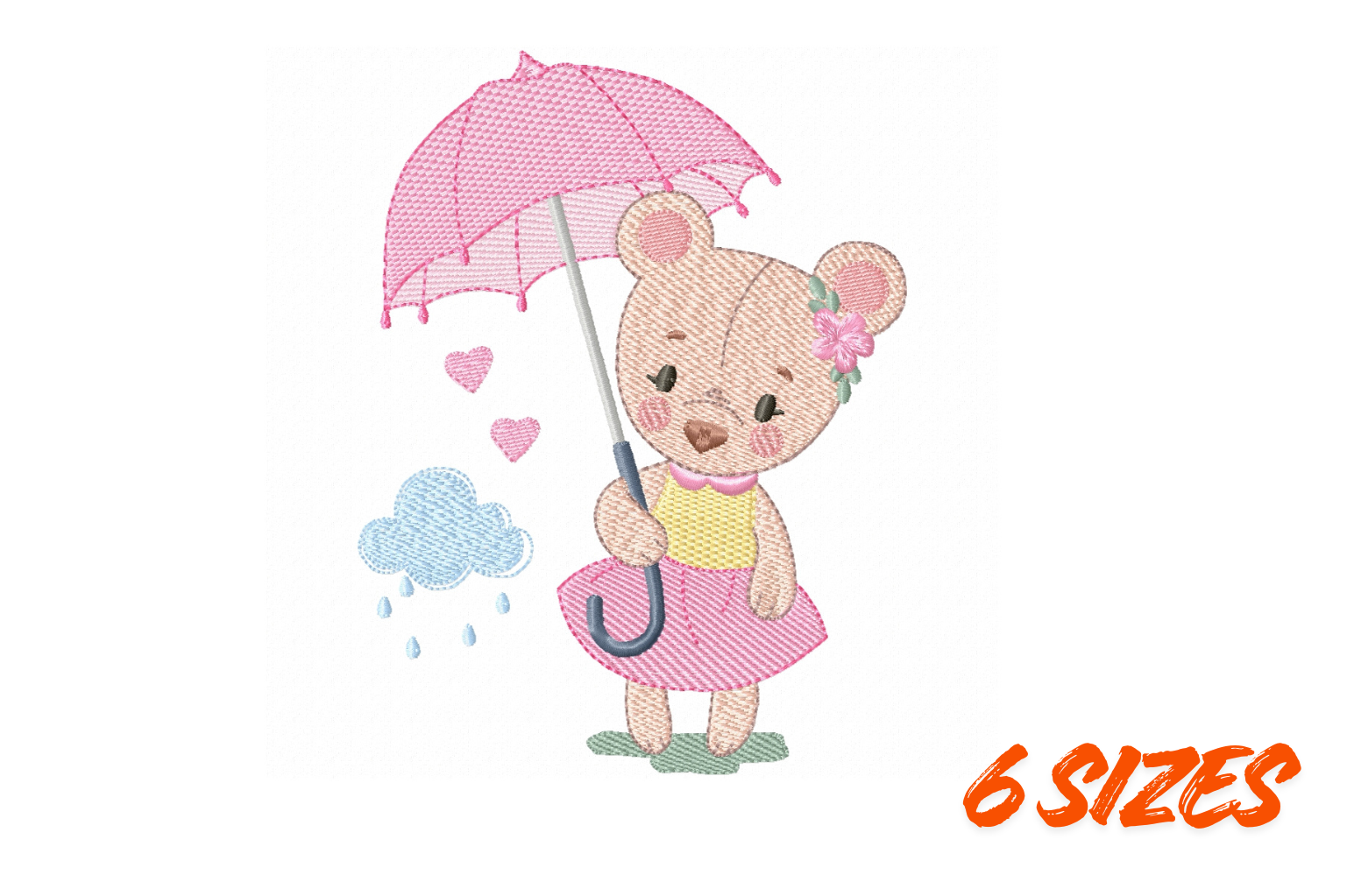 Teddy Bear Umbrella Embroidery Design