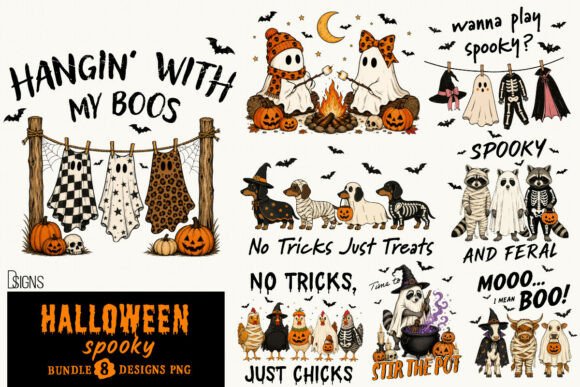 Trendy Halloween Cute Spooky Bundle PNG
