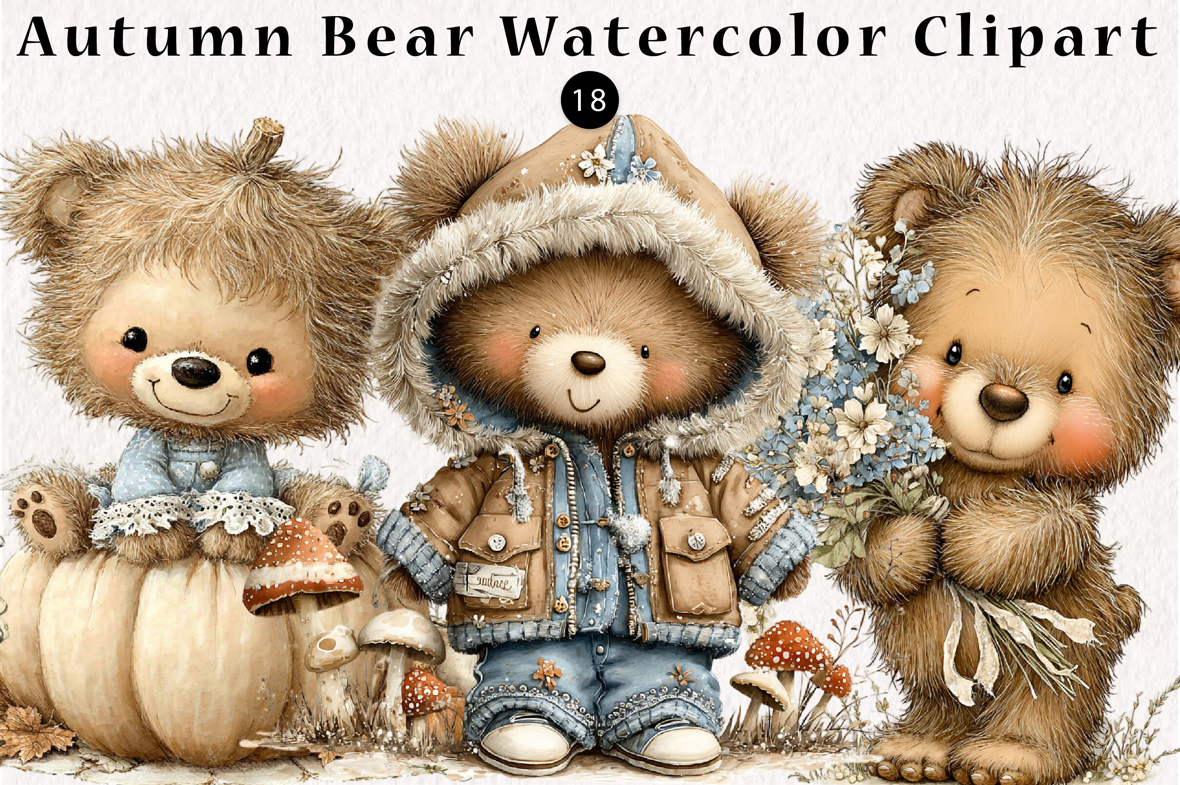 Autumn Bear Watercolor Clipart Graphic by Dreamshop · Creative Fabrica