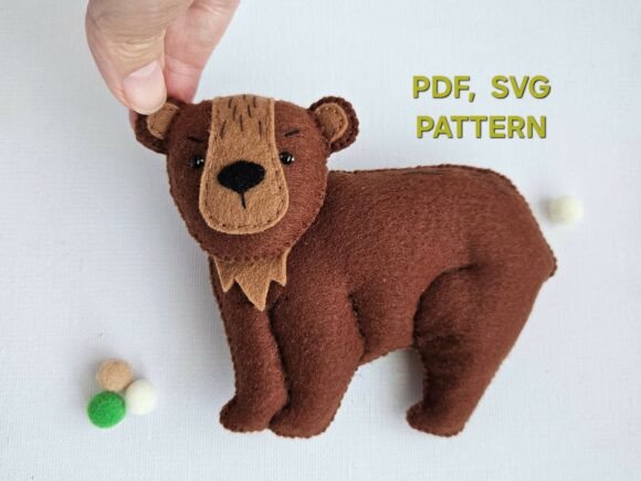 Bear Felt PDF SVG Pattern, Forest Animal
