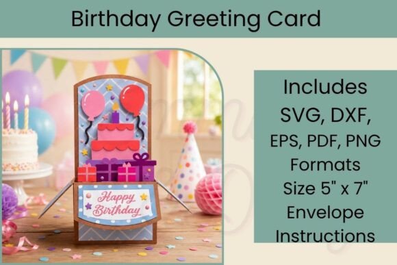 Birthday Box Card SVG Pop Up Geburtstage 3D SVG-Plotterdatei Von Emma's Art & Design Co