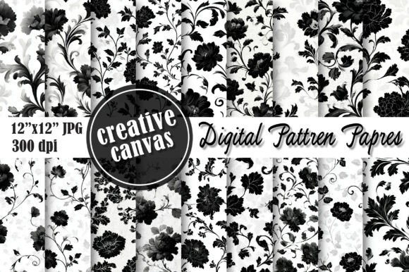 Black White Floral Seamless Pattern