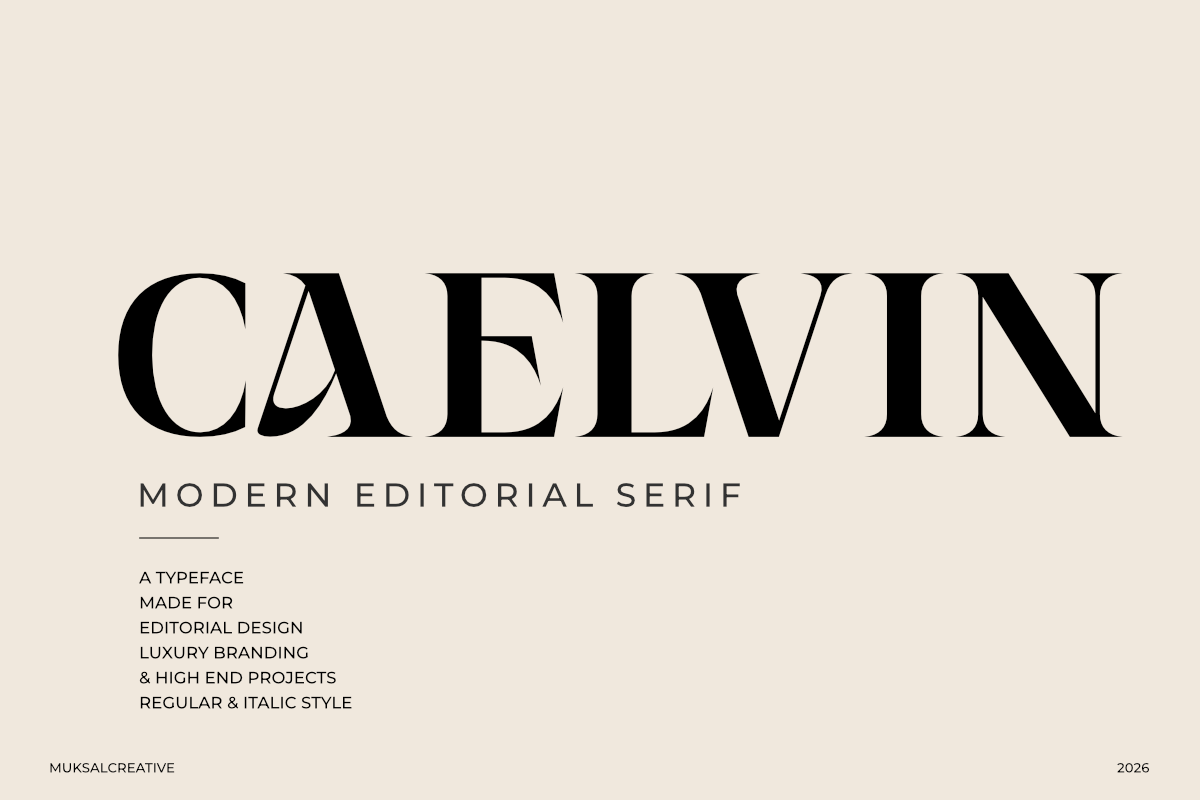 Caelvin Modern Serif packaging font preview