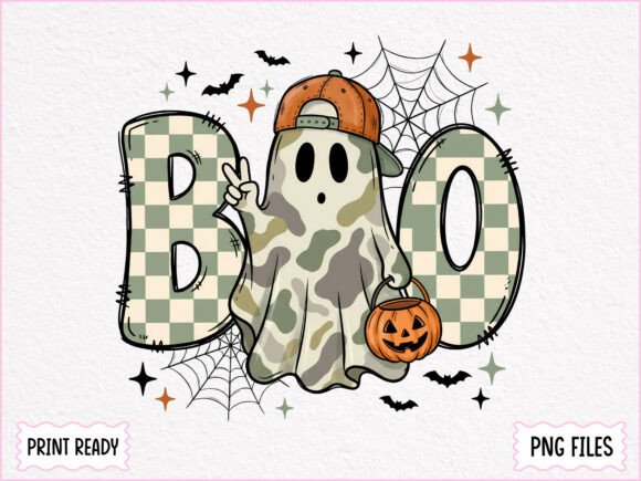 Camo Ghost Boo Halloween Pumpkin PNG