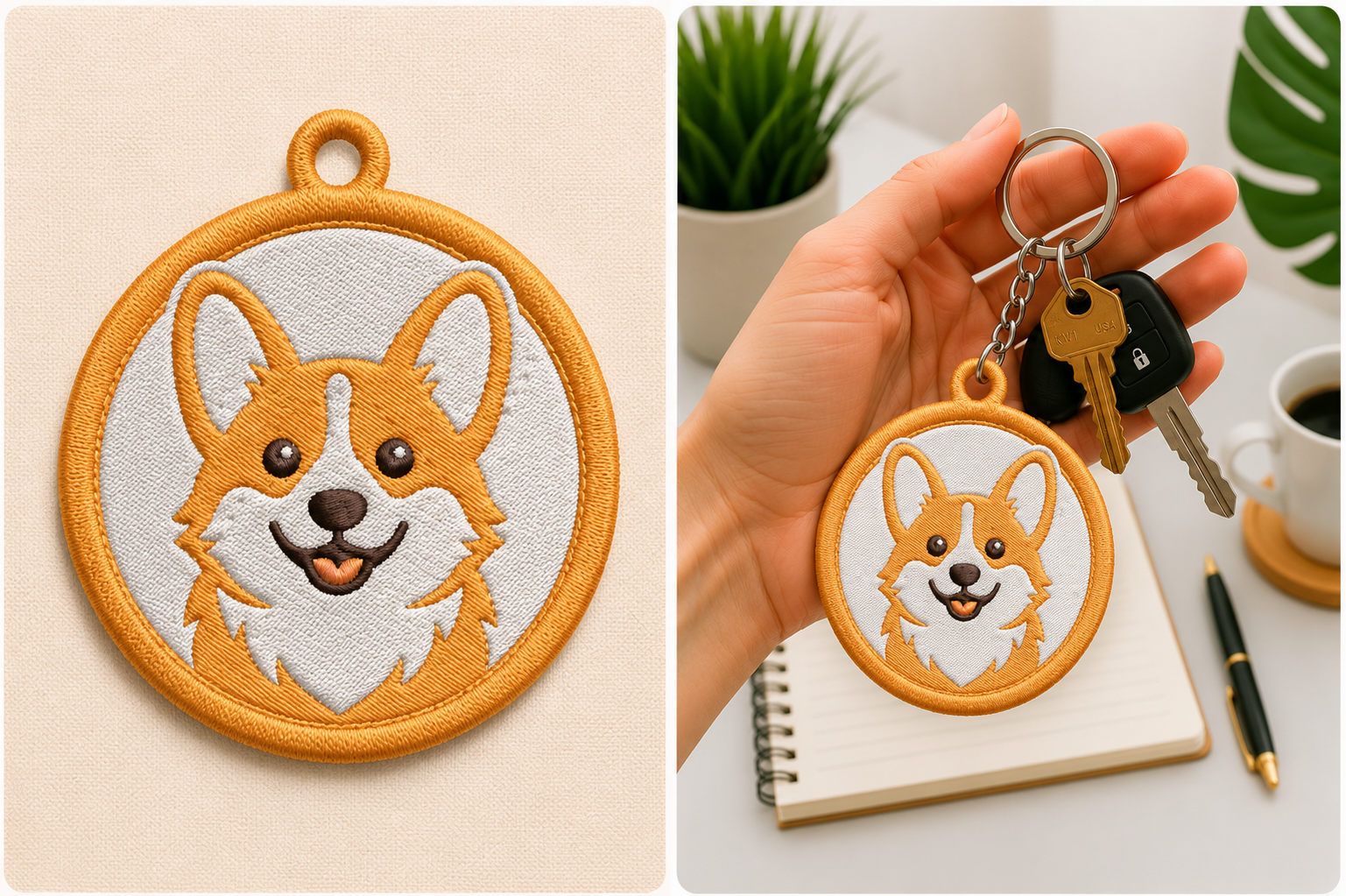 Corgi Keychain Embroidery