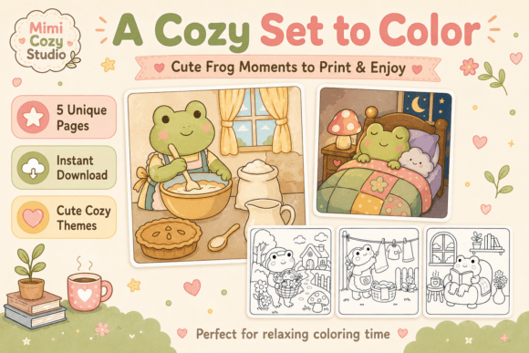 Cozy Frog Days Coloring Pages Pack PDF