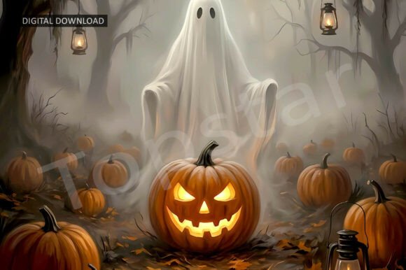 Creepy Halloween Ghost Pumpkin Wall Art