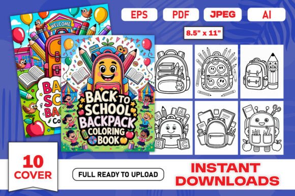 Cute Backpack Coloring Book Bundle