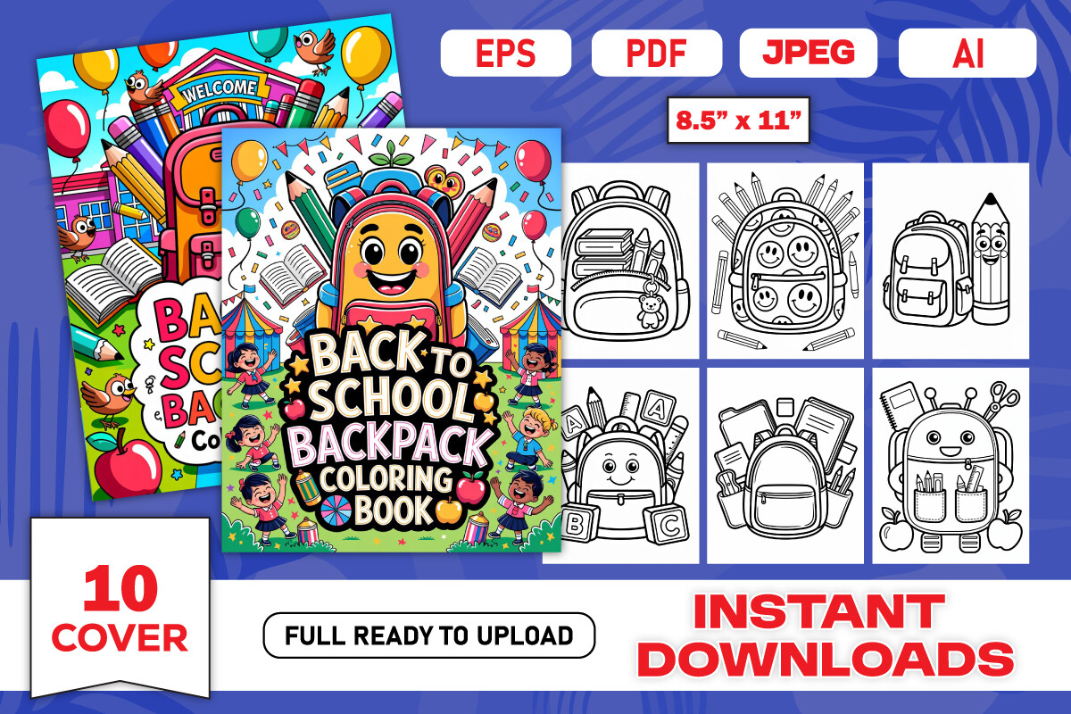 Cute Backpack Coloring Book Bundle