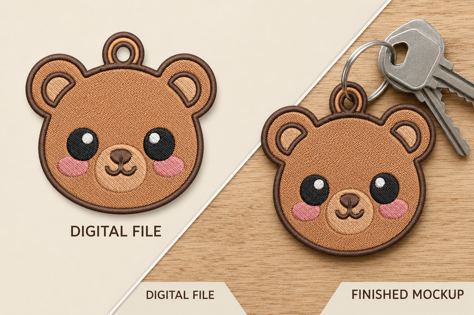 Cute Bear Keychain Embroidery Design