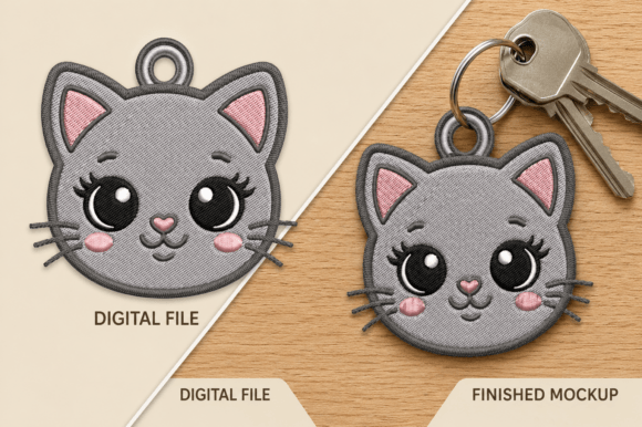 Cute Cat Keychain Embroidery Design