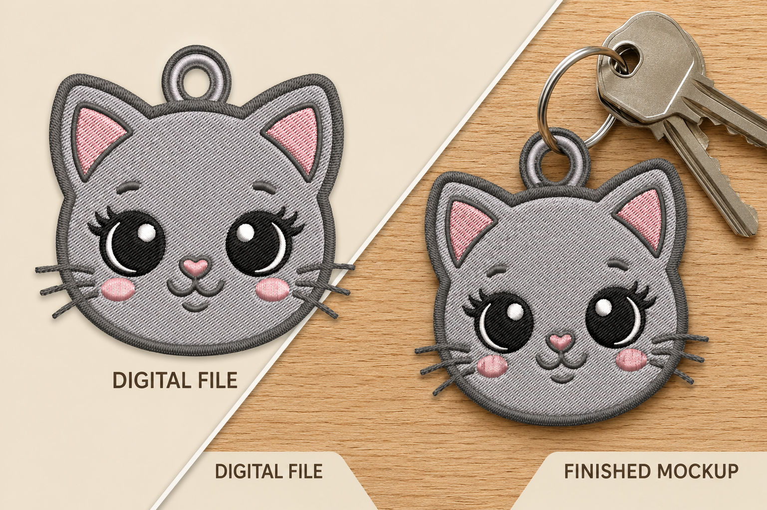 Cute Cat Keychain Embroidery Design