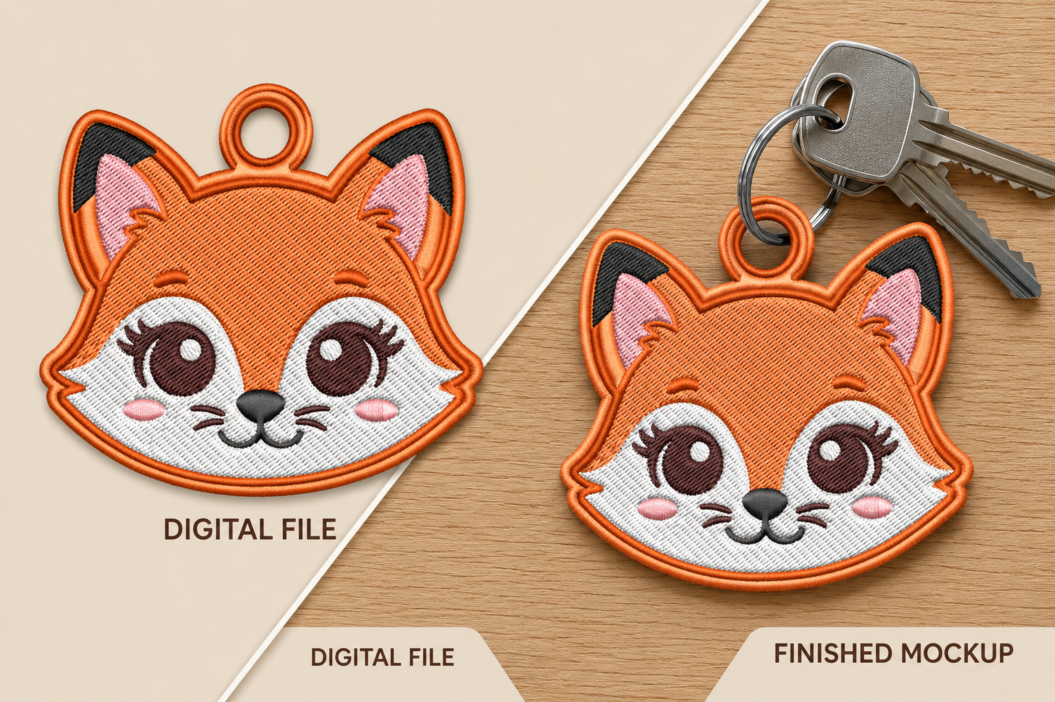 Cute Fox Keychain Embroidery Design
