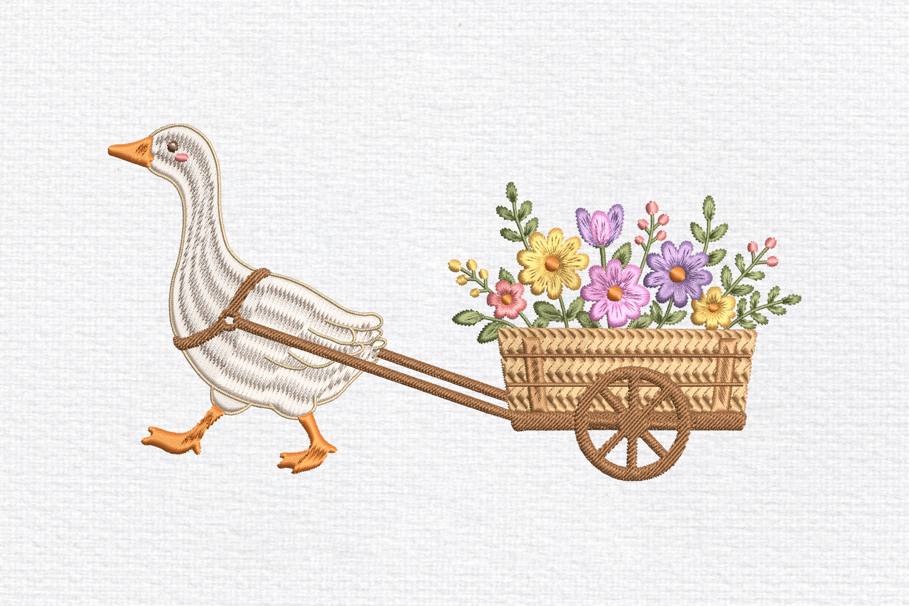 Goose Pulling Flower Cart Embroidery