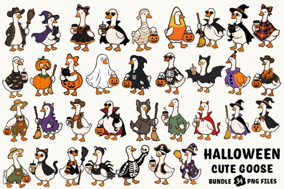 Halloween Cute Goose Clipart Bundle PNG