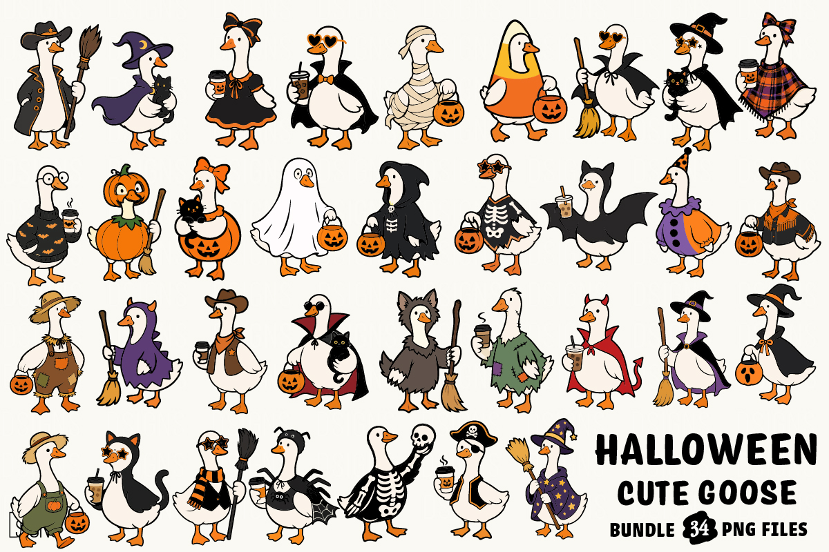 Halloween Cute Goose Clipart Bundle PNG