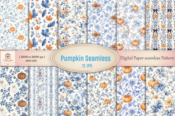 Luxury Preppy Fall Pumpkin Seamless Digi