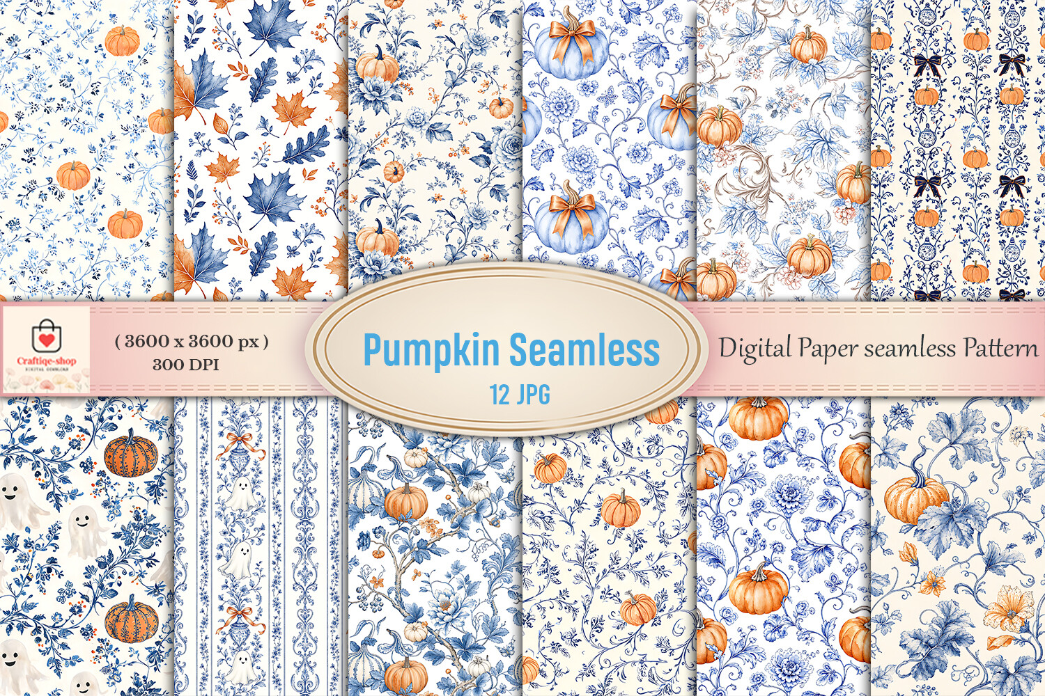 Luxury Preppy Fall Pumpkin Seamless Digi