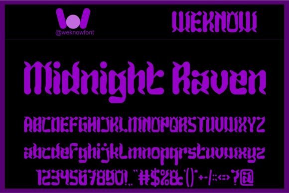 Preview specimen of Midnight Raven blackletter font