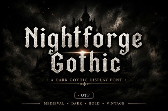Preview specimen of Nightforge Gothic blackletter font