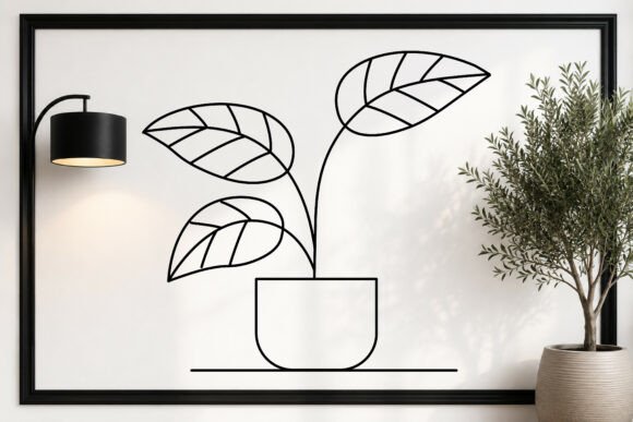 Office Plant Desk Decoration Line Art
