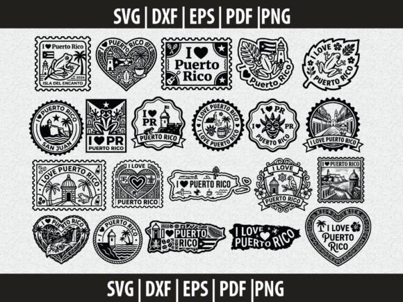 Puerto Rico Stamp SVG Cut File Bundle