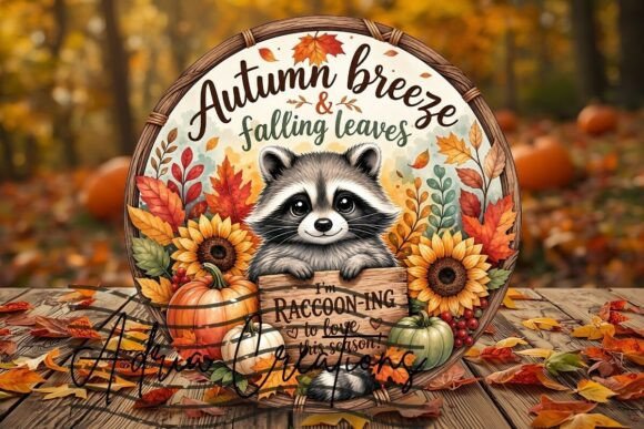 Raccoon Fall Round Sign, Wreath, Coaster