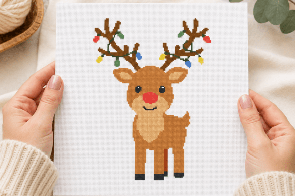 Reindeer Lights Cross Stitch Pattern