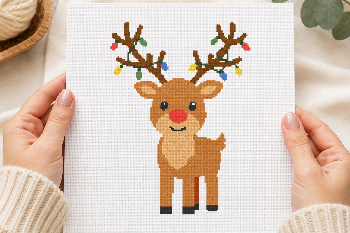 Reindeer Lights Cross Stitch Pattern