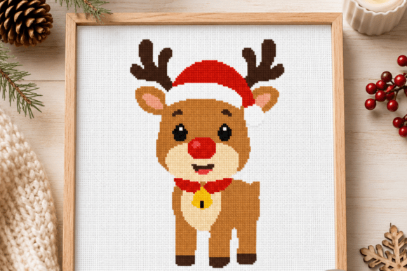 Reindeer Santa Hat Cross Stitch