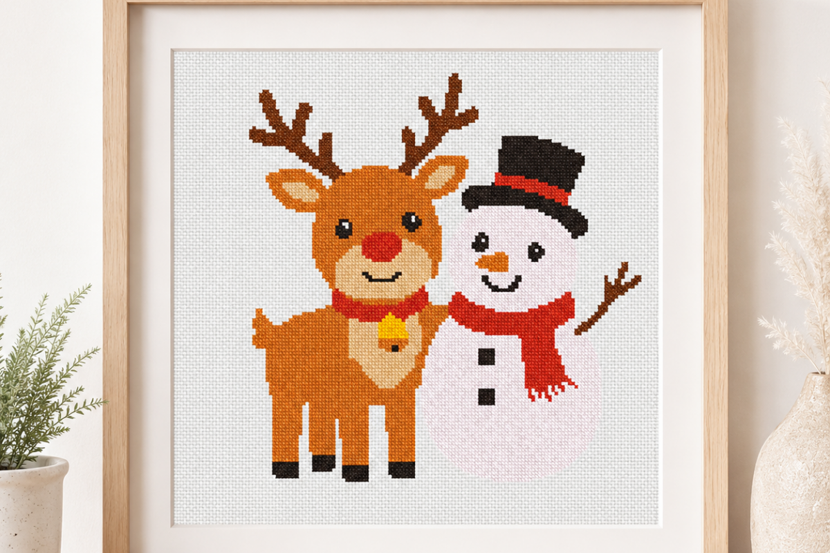 Reindeer Snowman Cross Stitch Pattern