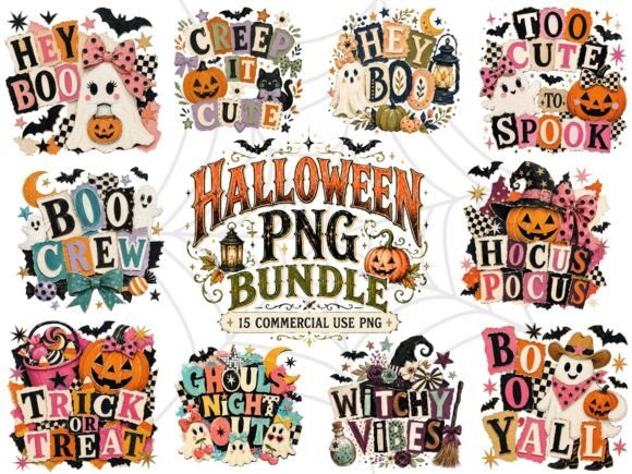 Retro Halloween PNG Bundle Ghost Pumpkin
