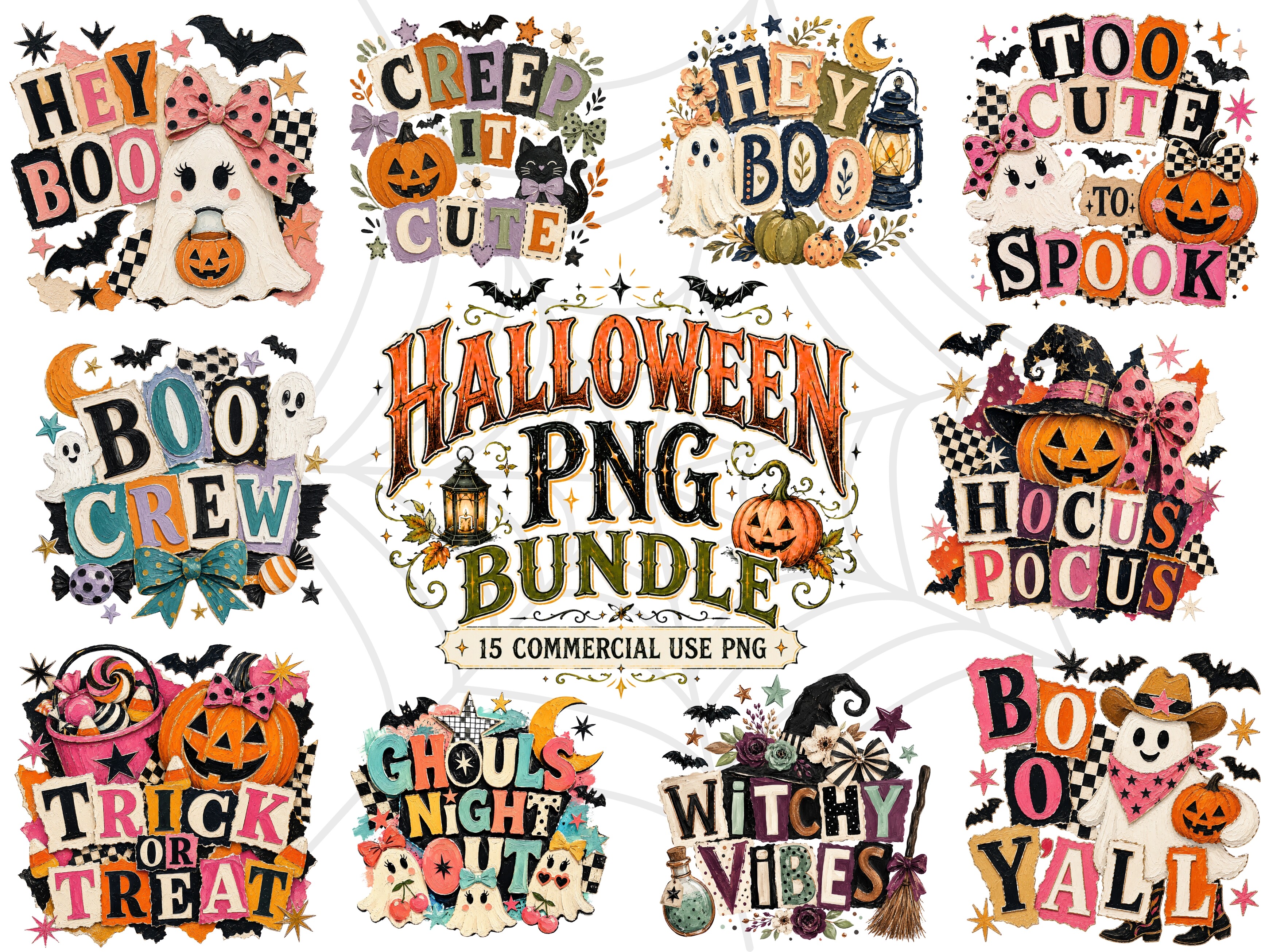 Retro Halloween PNG Bundle Ghost Pumpkin